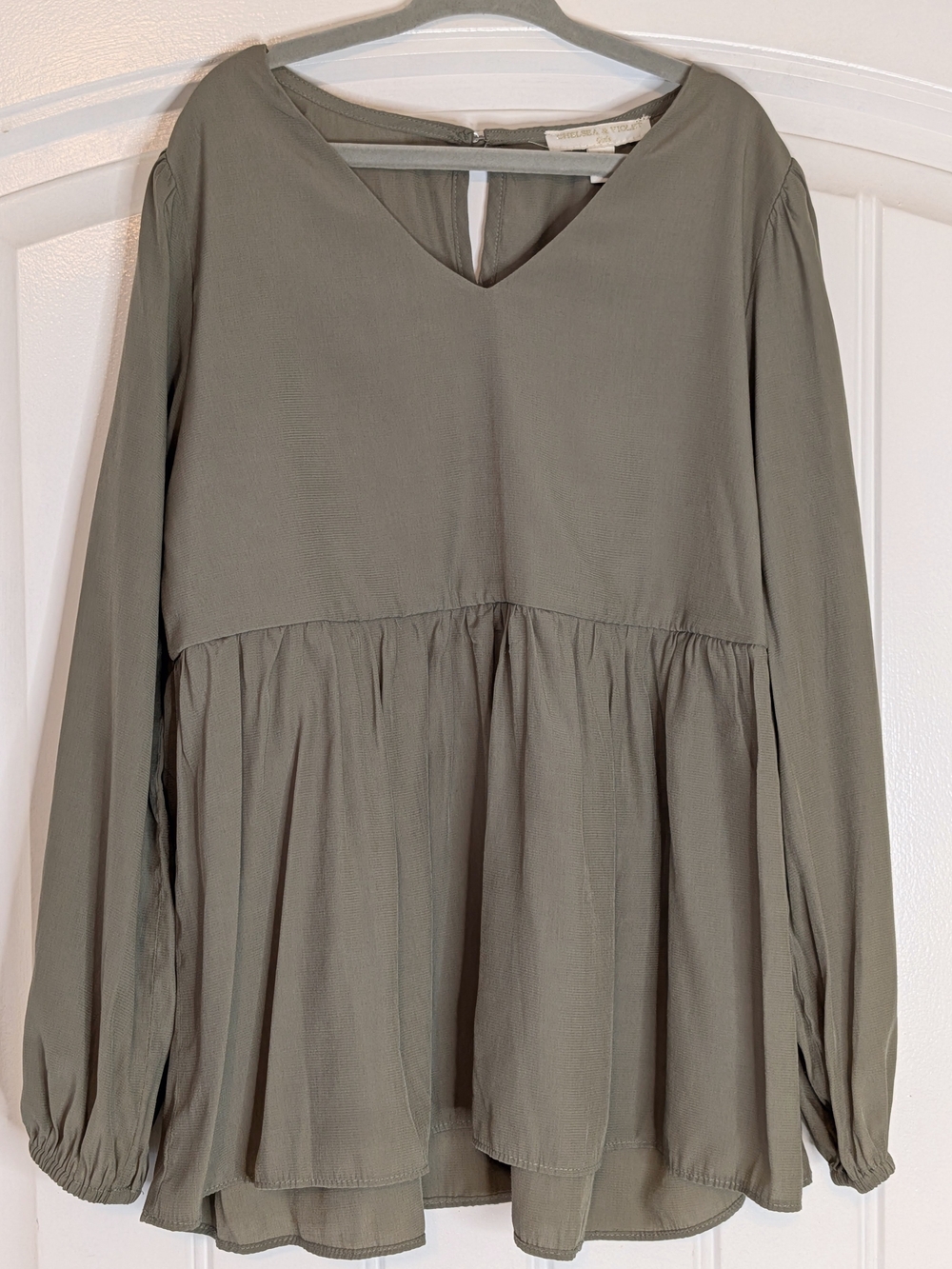 Chelsea & Violet Girls Olive Green Long Sleeve Babydoll Shirt